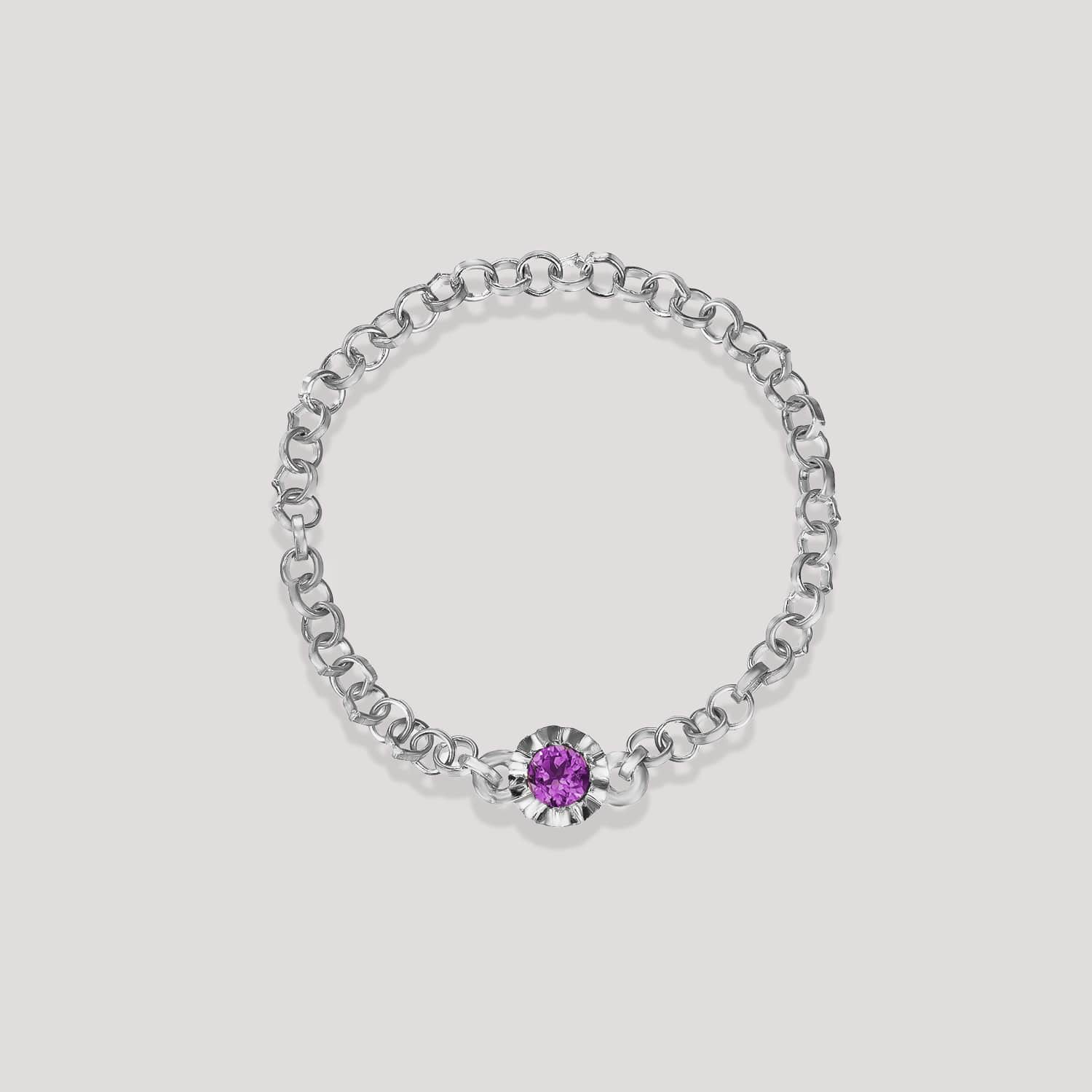 Minimalist Chain Silver Ring and a Purple Sapphire - Soul Nomads